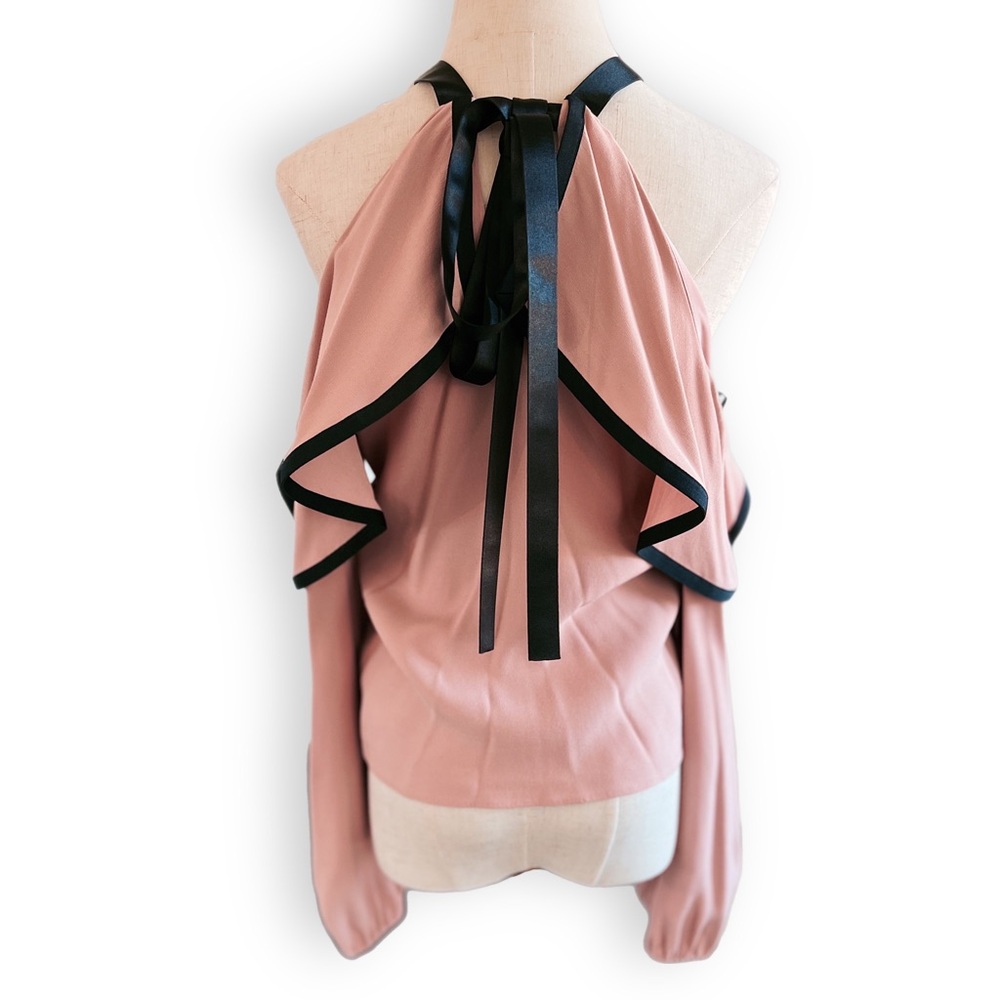 Alexis Malia Cold Shoulder Halter Tie Blouse - Picture 5 of 8
